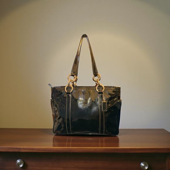 Coach Handbags - Coach East West Gallery black patent leather tote shoulder bag,